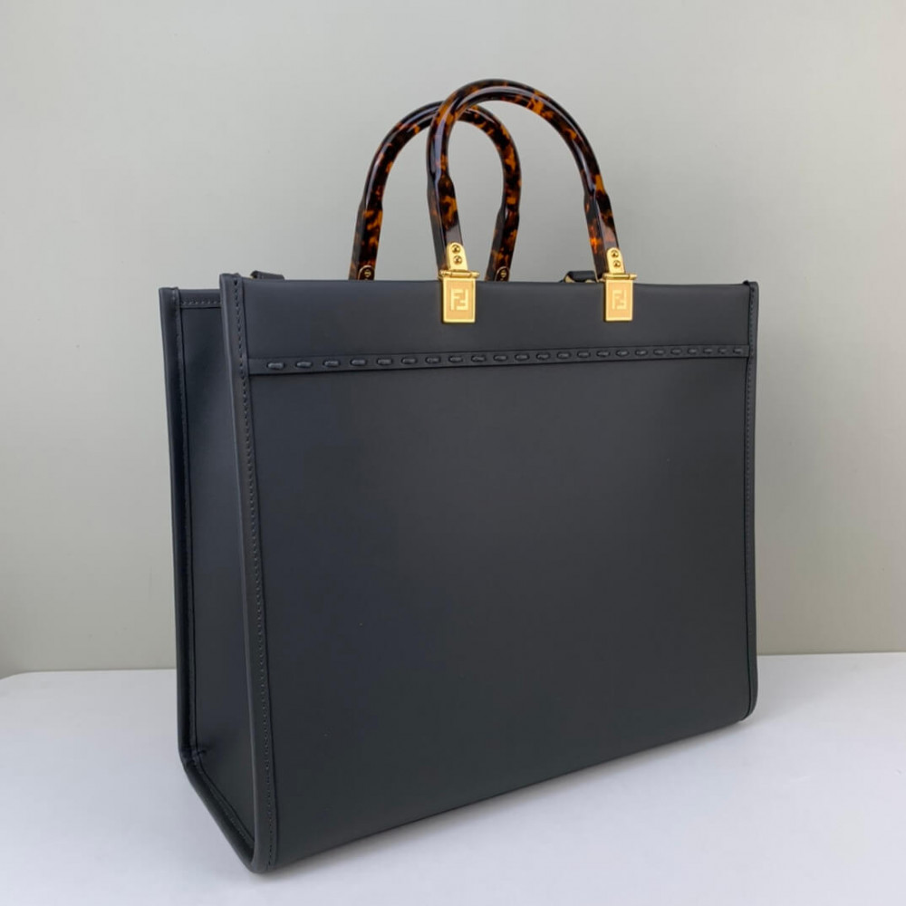 Fendi Sunshine Medium Python Embossed Logo Dark Grey Tote 8BH386 Fendi Sunshine Medium Python Embossed Logo Dark Grey Tote 8BH386