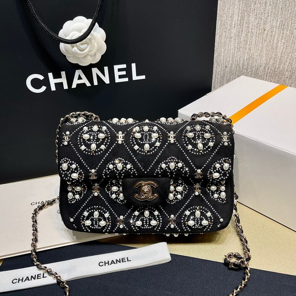 Chanel Pearl Strass CC Velvet Mini Flap Bag Chanel Pearl Strass CC Velvet Mini Flap Bag