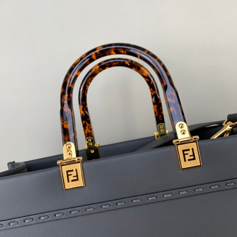 Fendi Sunshine Medium Python Embossed Logo Dark Grey Tote 8BH386 Fendi Sunshine Medium Python Embossed Logo Dark Grey Tote 8BH386
