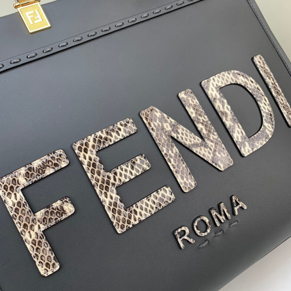 Fendi Sunshine Medium Python Embossed Logo Dark Grey Tote 8BH386 Fendi Sunshine Medium Python Embossed Logo Dark Grey Tote 8BH386