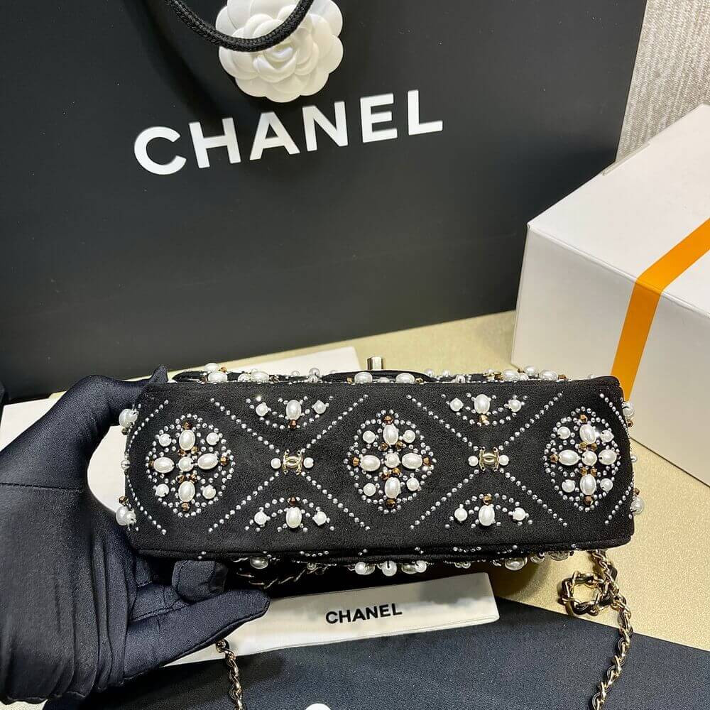 Chanel Pearl Strass CC Velvet Mini Flap Bag Chanel Pearl Strass CC Velvet Mini Flap Bag