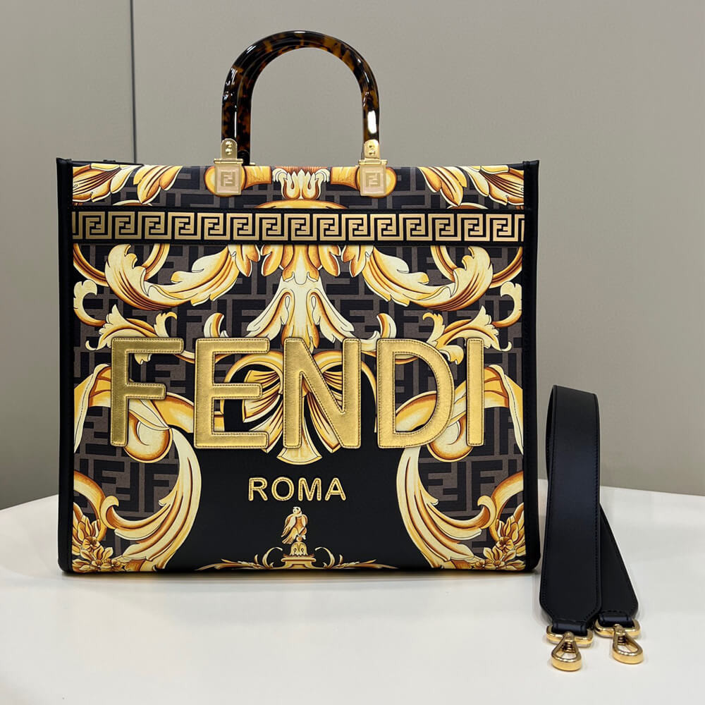 Fendace Sunshine Medium Tote Bag 1006675 Gold/Black Fendace Sunshine Medium Tote Bag 1006675 Gold/Black