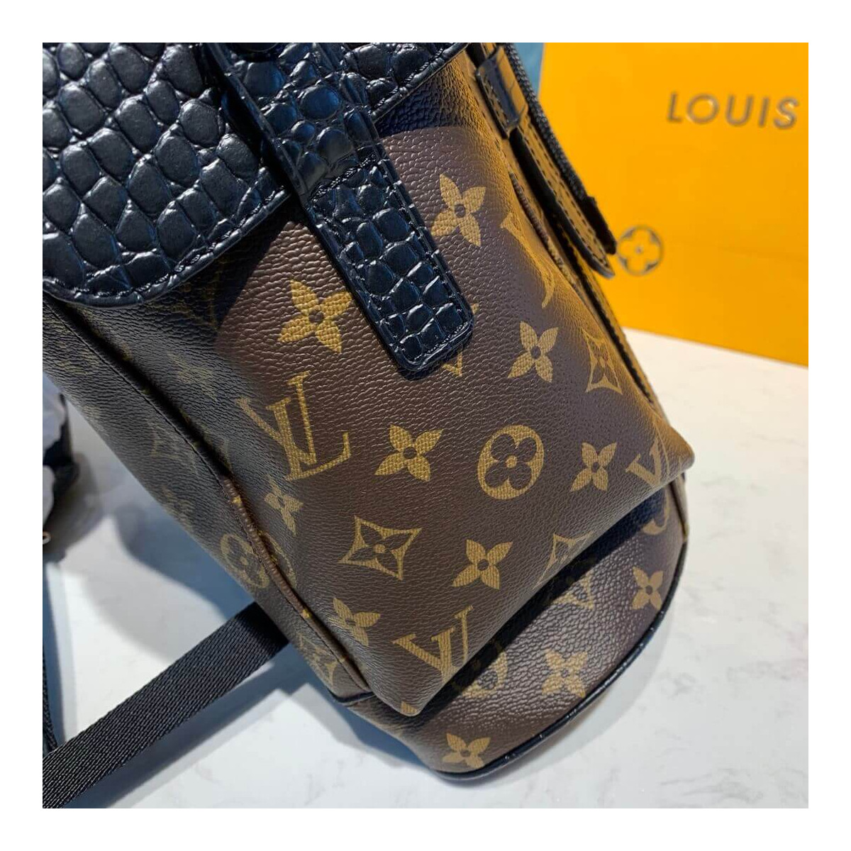 Louis Vuitton Monogram and Crocodile Mat Christopher PM Backpack M43735 Louis Vuitton Monogram and Crocodile Mat Christopher PM Backpack M43735