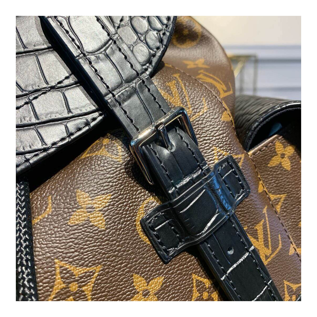 Louis Vuitton Monogram and Crocodile Mat Christopher PM Backpack M43735 Louis Vuitton Monogram and Crocodile Mat Christopher PM Backpack M43735