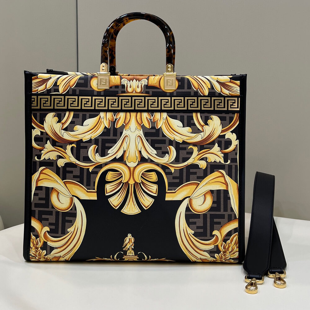 Fendace Sunshine Medium Tote Bag 1006675 Gold/Black Fendace Sunshine Medium Tote Bag 1006675 Gold/Black