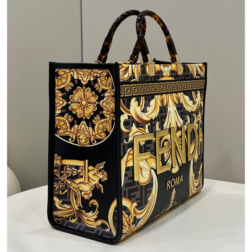 Fendace Sunshine Medium Tote Bag 1006675 Gold/Black Fendace Sunshine Medium Tote Bag 1006675 Gold/Black
