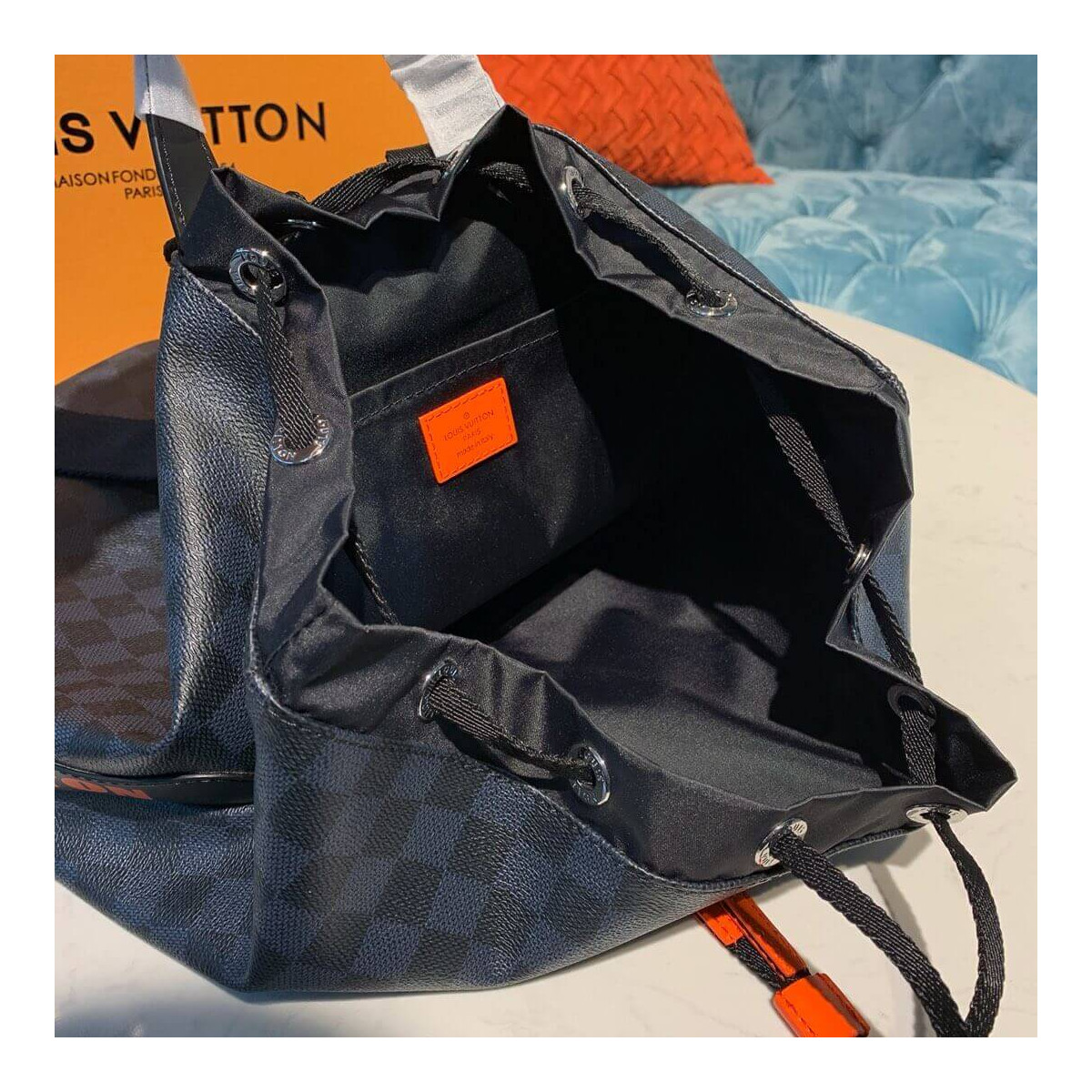 Louis Vuitton Damier Cobalt Drawstring Backpack N40170 Louis Vuitton Damier Cobalt Drawstring Backpack N40170