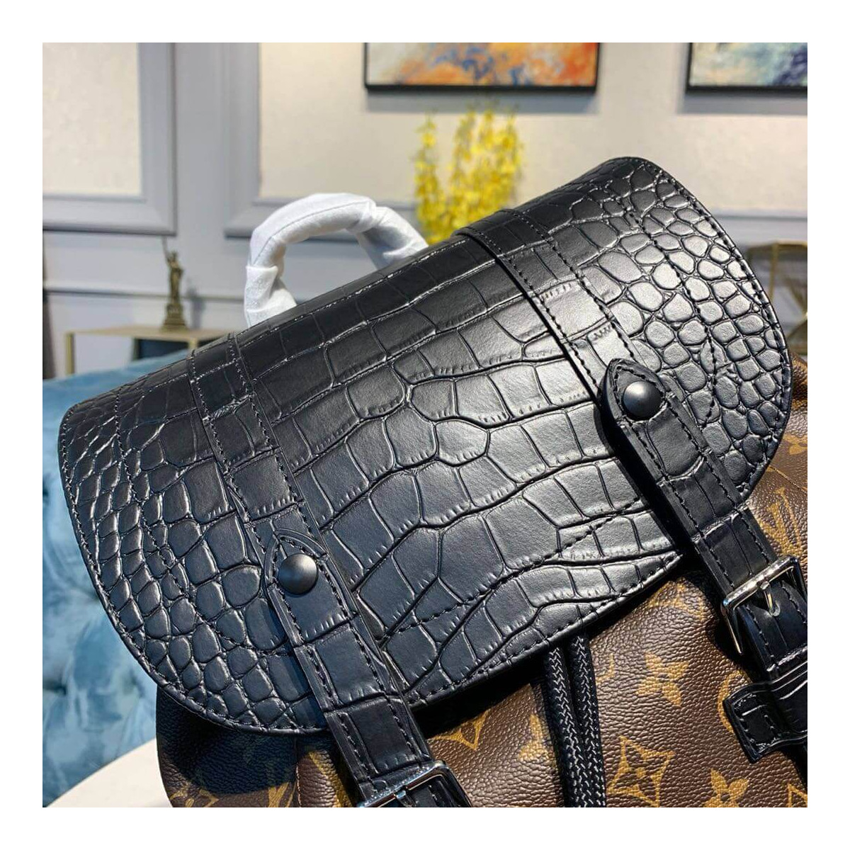 Louis Vuitton Monogram and Crocodile Mat Christopher PM Backpack M43735 Louis Vuitton Monogram and Crocodile Mat Christopher PM Backpack M43735
