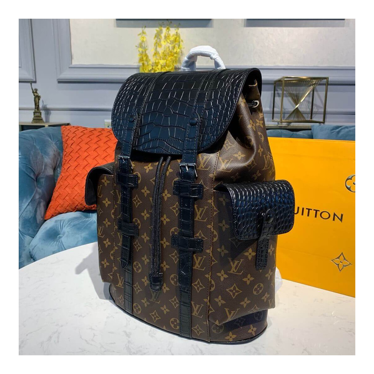 Louis Vuitton Monogram and Crocodile Mat Christopher PM Backpack M43735 Louis Vuitton Monogram and Crocodile Mat Christopher PM Backpack M43735