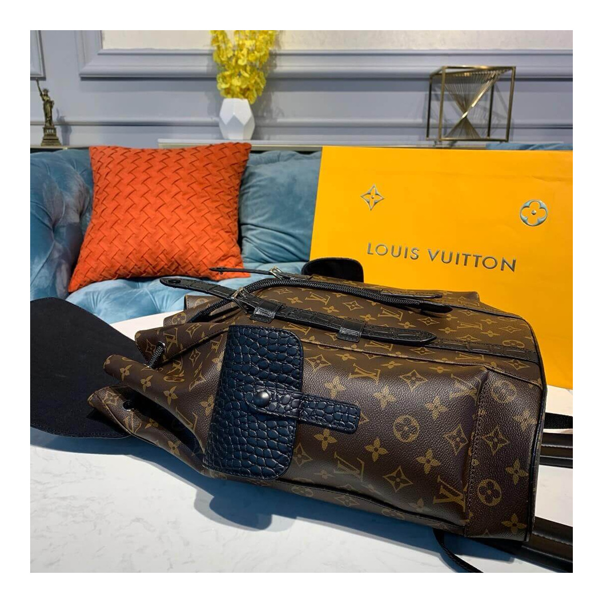 Louis Vuitton Monogram and Crocodile Mat Christopher PM Backpack M43735 Louis Vuitton Monogram and Crocodile Mat Christopher PM Backpack M43735