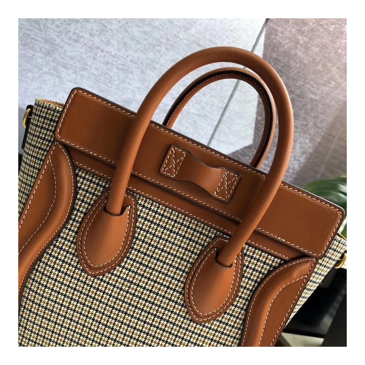 Celine Nano Luggage Bag In Tweed And Smooth Calfskin 189242 Celine Nano Luggage Bag In Tweed And Smooth Calfskin 189242