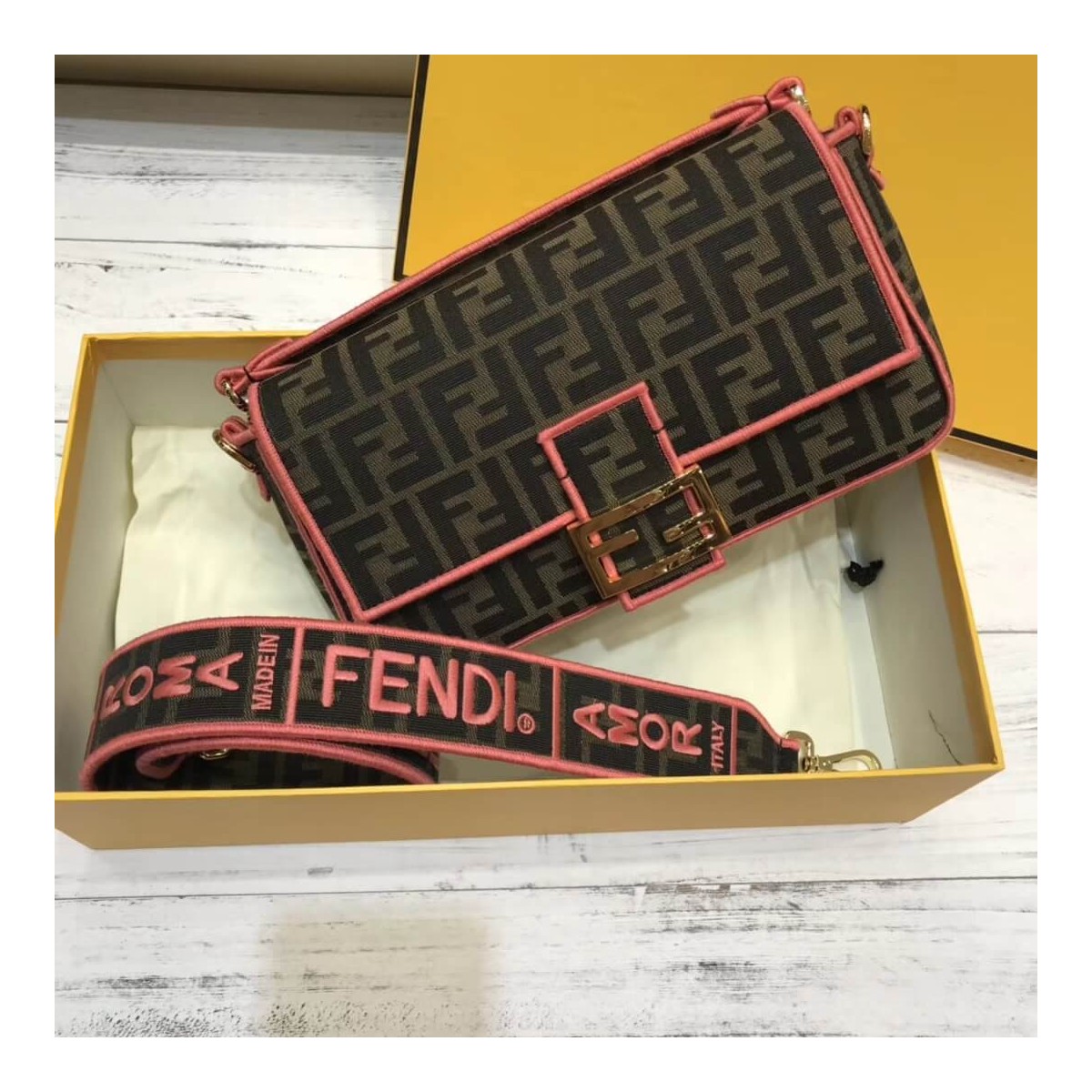Fendi Roma Amor Fabric Baguette Bag 8BR600 Fendi Roma Amor Fabric Baguette Bag 8BR600