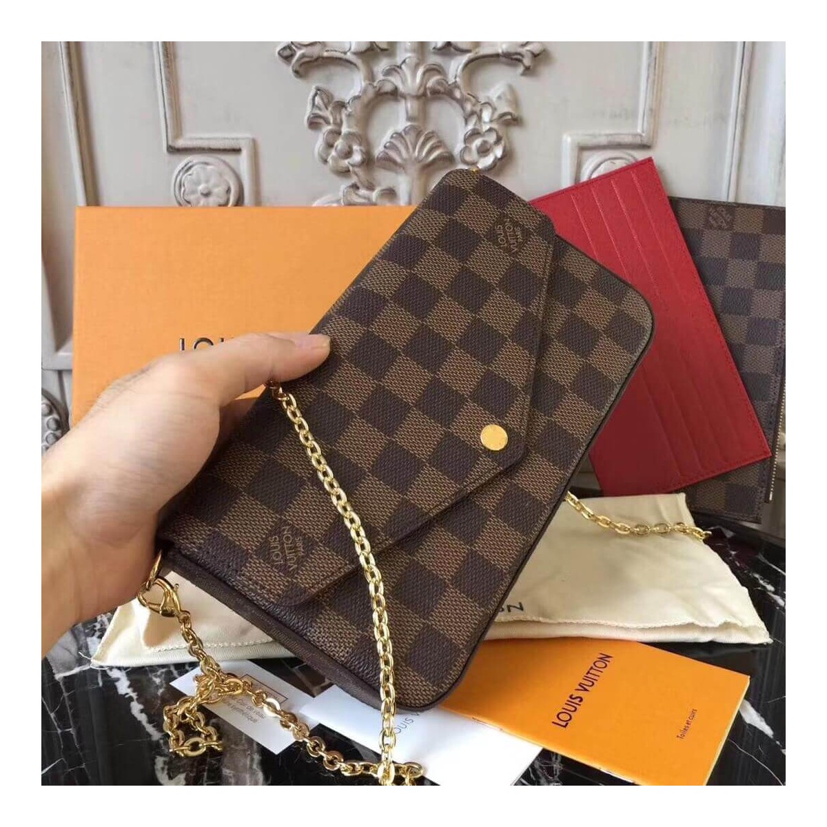 Louis Vuitton Damier Ebene Canvas Pochette Felicie N63032 Louis Vuitton Damier Ebene Canvas Pochette Felicie N63032