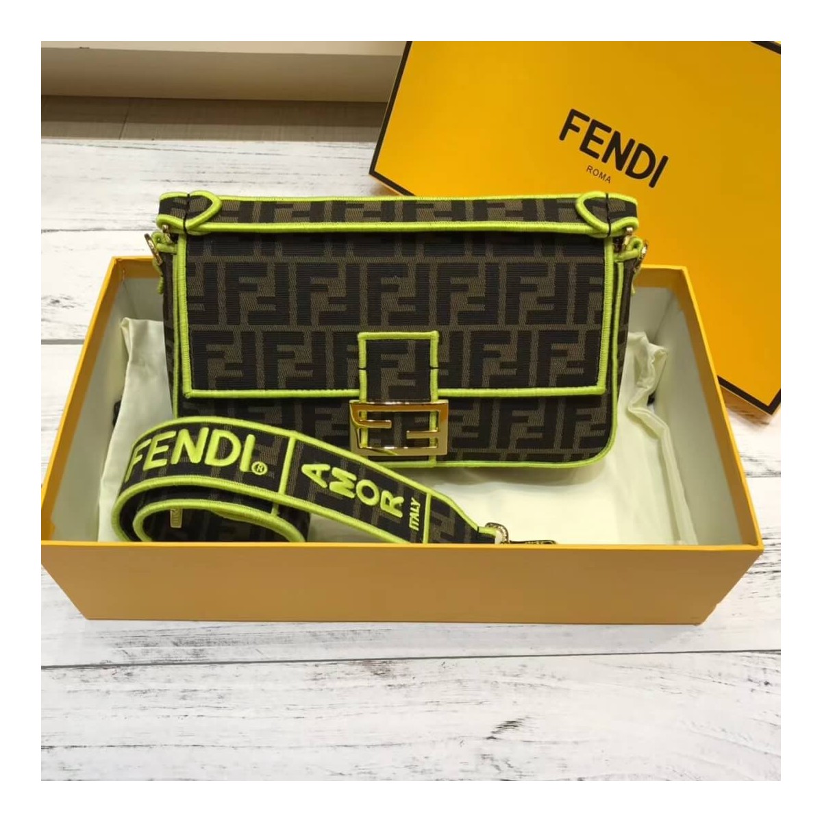 Fendi Roma Amor Fabric Baguette Bag 8BR600 Fendi Roma Amor Fabric Baguette Bag 8BR600