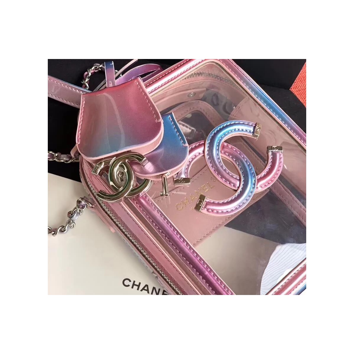 Chanel Vanity Case In Multicolour PVC AS0988 Pink Chanel Vanity Case In Multicolour PVC AS0988 Pink