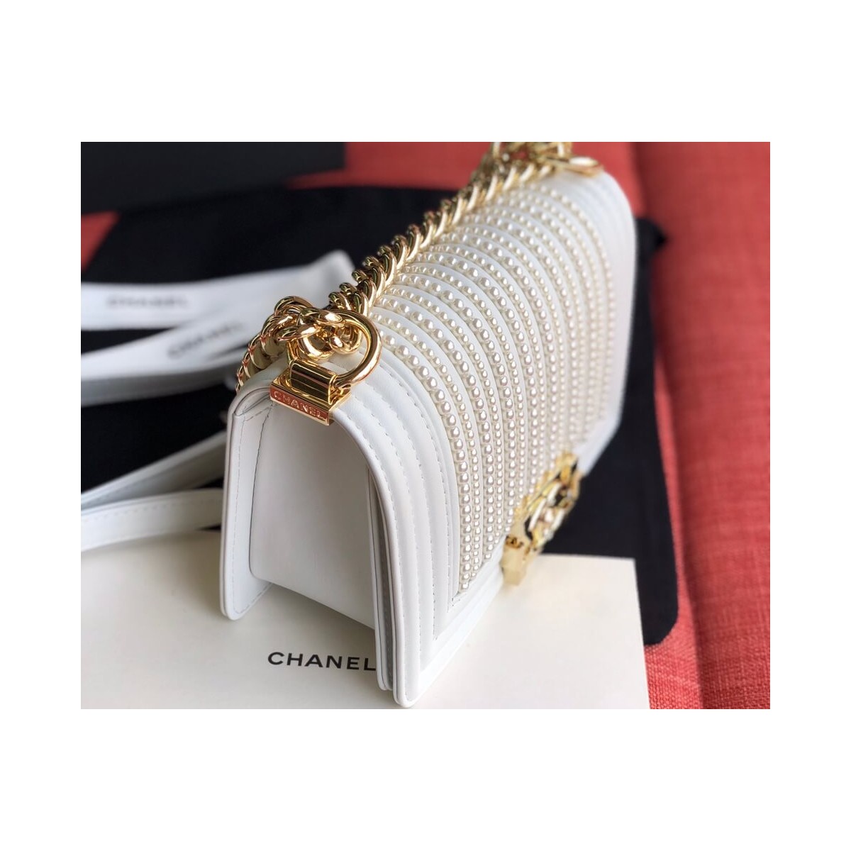 Chanel Imitation Pearls Small Boy Chanel Handbag A67085 Chanel Imitation Pearls Small Boy Chanel Handbag A67085