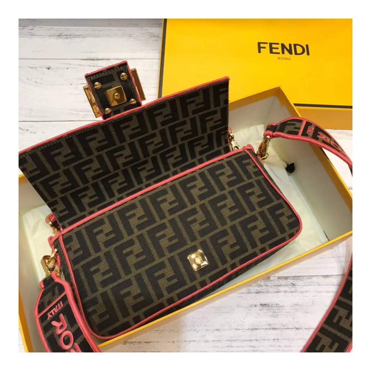 Fendi Roma Amor Fabric Baguette Bag 8BR600 Fendi Roma Amor Fabric Baguette Bag 8BR600