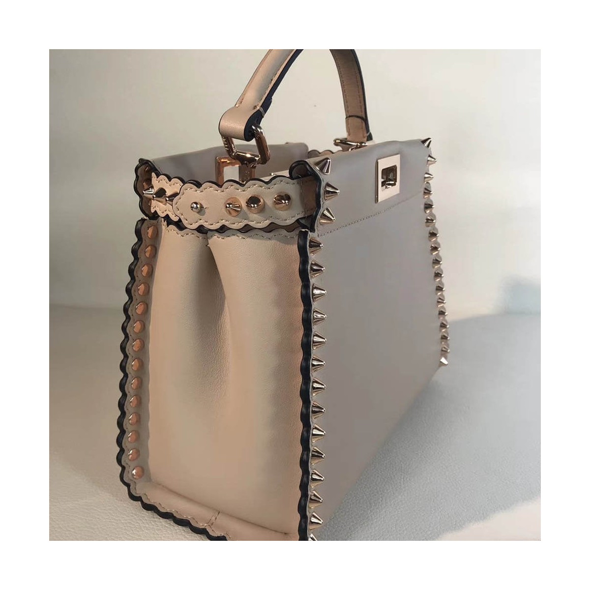 Fendi Peekaboo Mini with Metal-Plated Micro Studs 8BN244 Fendi Peekaboo Mini with Metal-Plated Micro Studs 8BN244