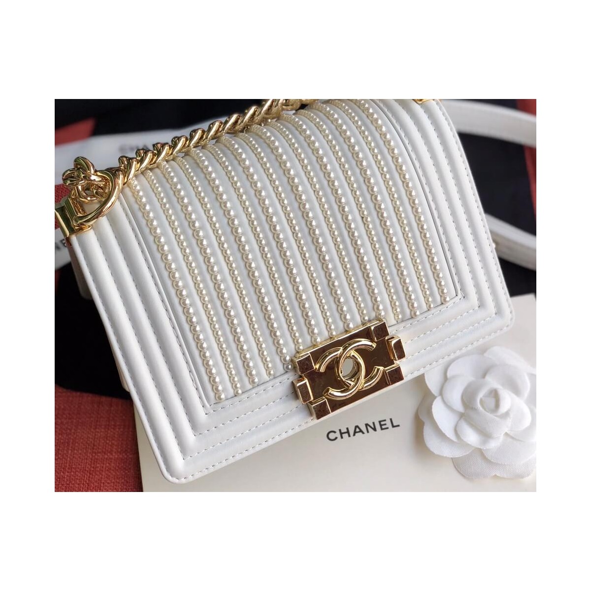 Chanel Imitation Pearls Small Boy Chanel Handbag A67085 Chanel Imitation Pearls Small Boy Chanel Handbag A67085