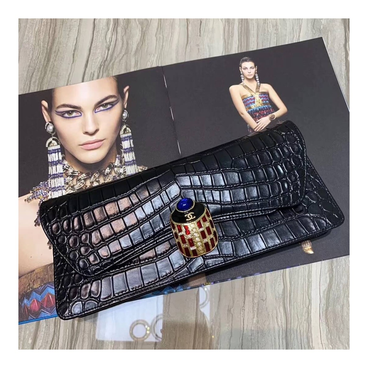 Chanel Metallic Crocodile Embossed Clutch AS0857 Chanel Metallic Crocodile Embossed Clutch AS0857