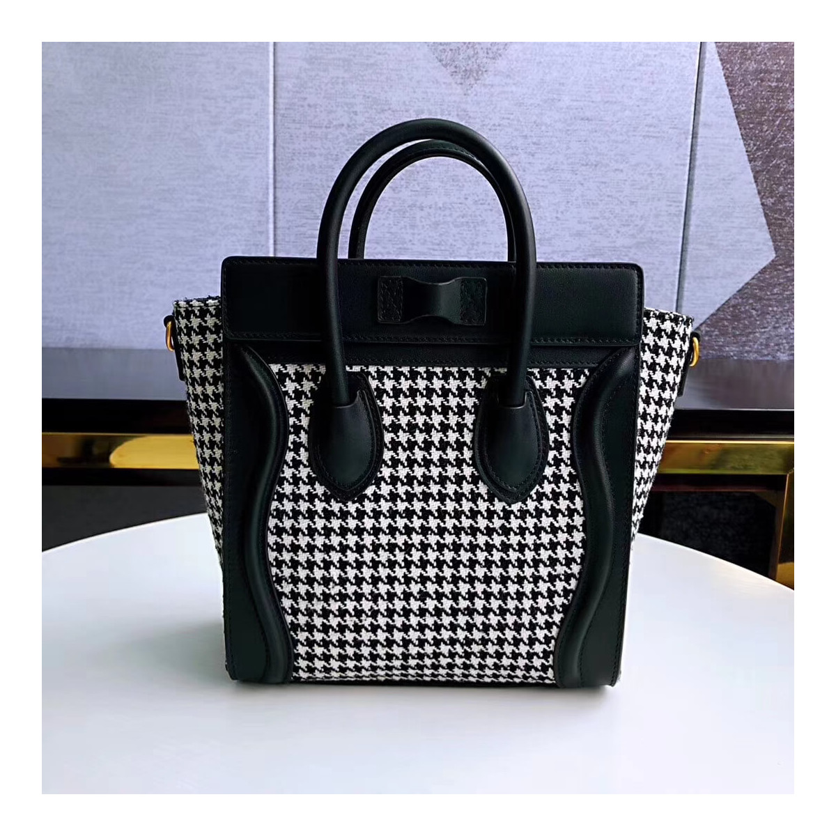 Celine Nano Luggage Bag In Tweed And Smooth Calfskin 189242 Celine Nano Luggage Bag In Tweed And Smooth Calfskin 189242