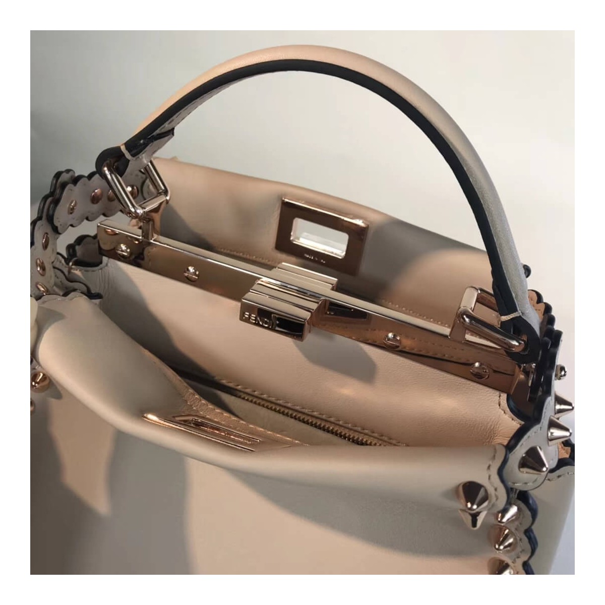 Fendi Peekaboo Mini with Metal-Plated Micro Studs 8BN244 Fendi Peekaboo Mini with Metal-Plated Micro Studs 8BN244