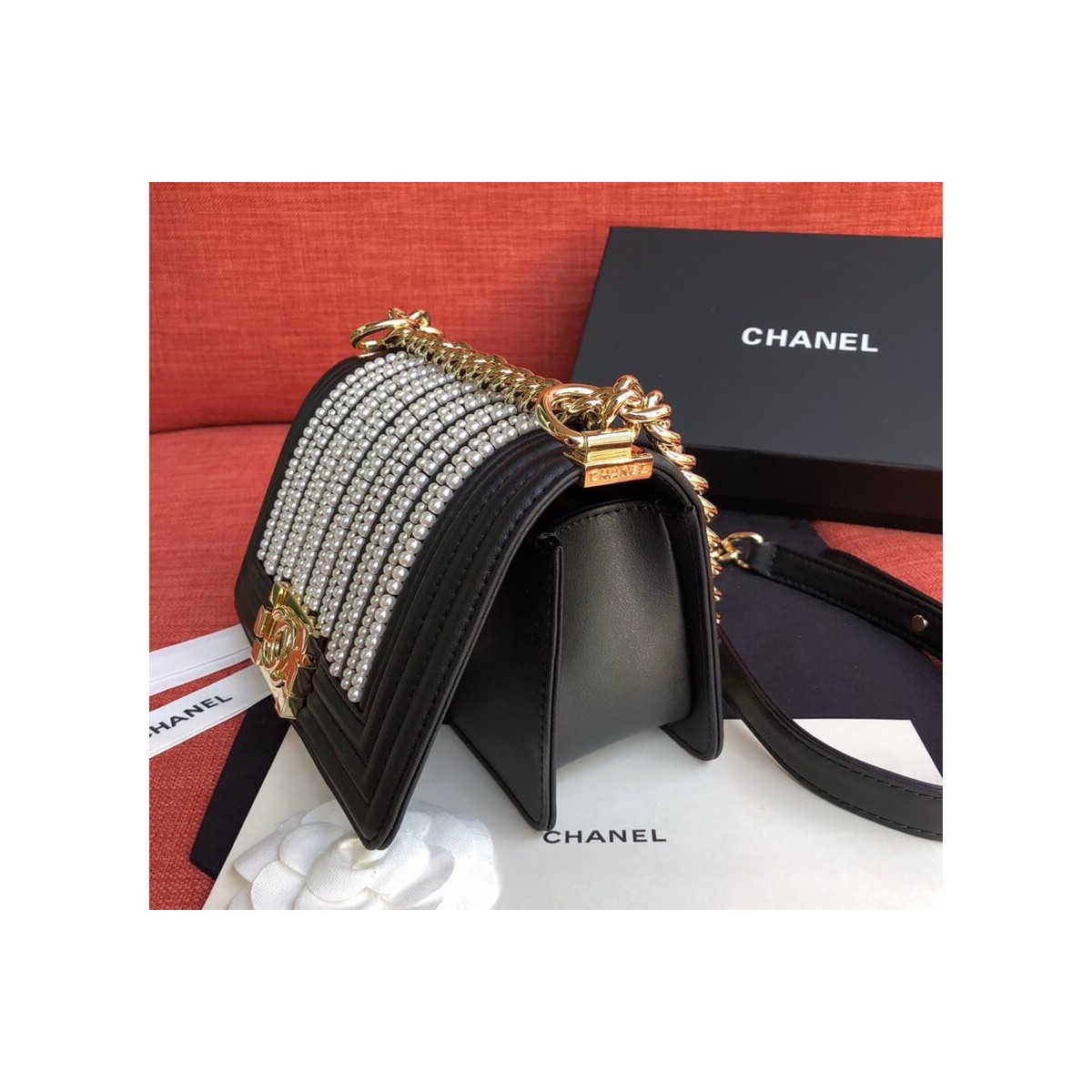 Chanel Imitation Pearls Small Boy Chanel Handbag A67085 Chanel Imitation Pearls Small Boy Chanel Handbag A67085