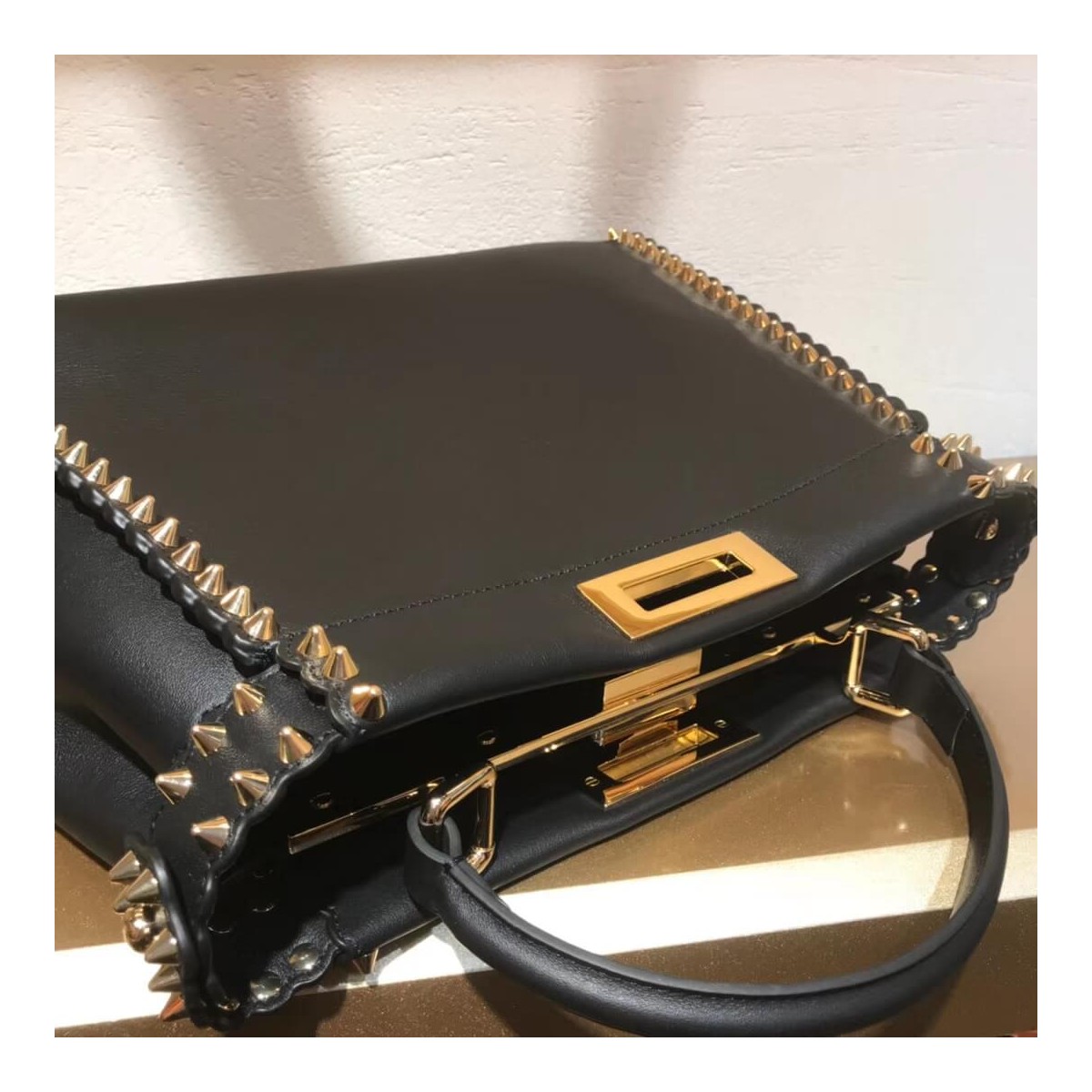 Fendi Peekaboo Medium with Metal-Plated Micro Studs 8BN290 Fendi Peekaboo Medium with Metal-Plated Micro Studs 8BN290