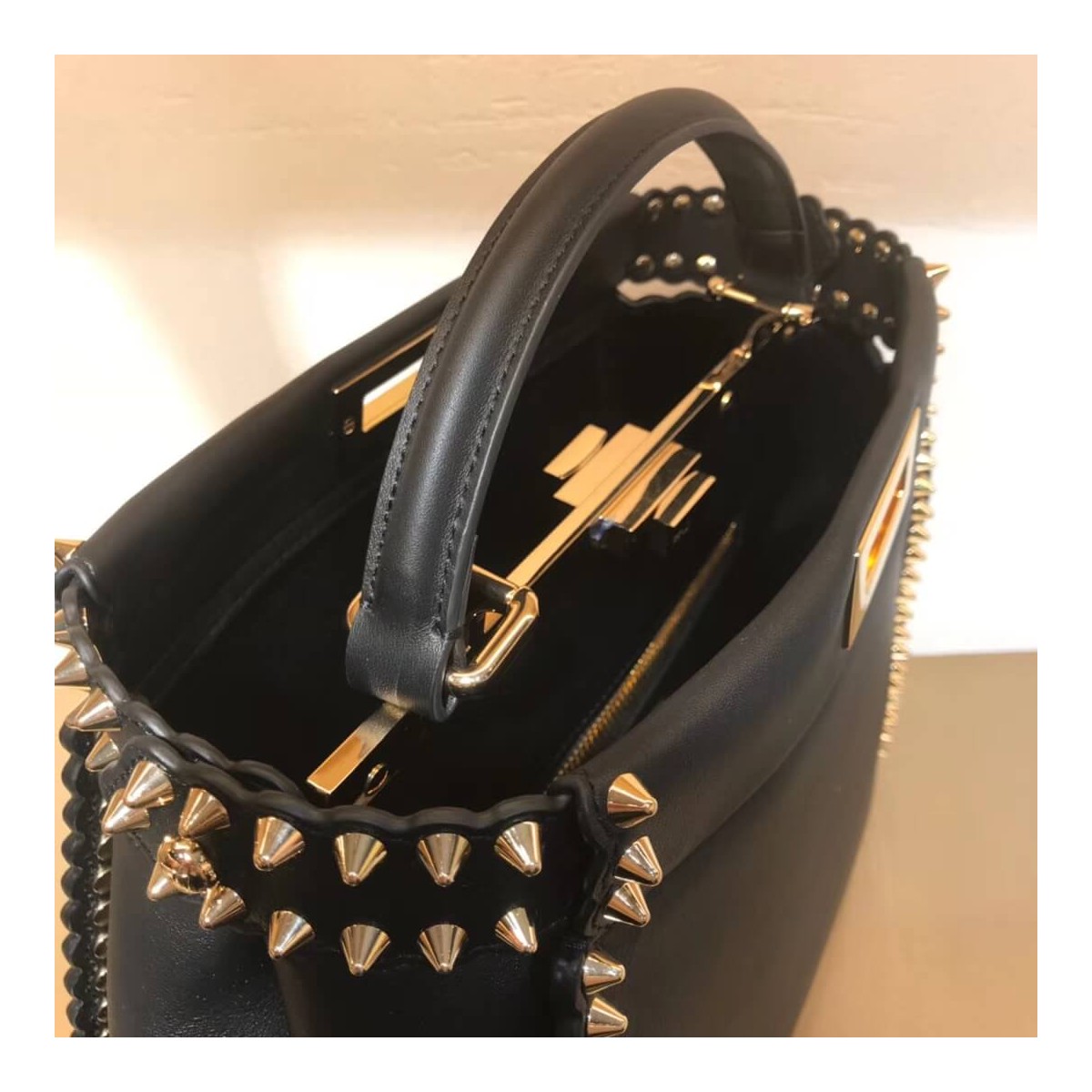 Fendi Peekaboo Medium with Metal-Plated Micro Studs 8BN290 Fendi Peekaboo Medium with Metal-Plated Micro Studs 8BN290