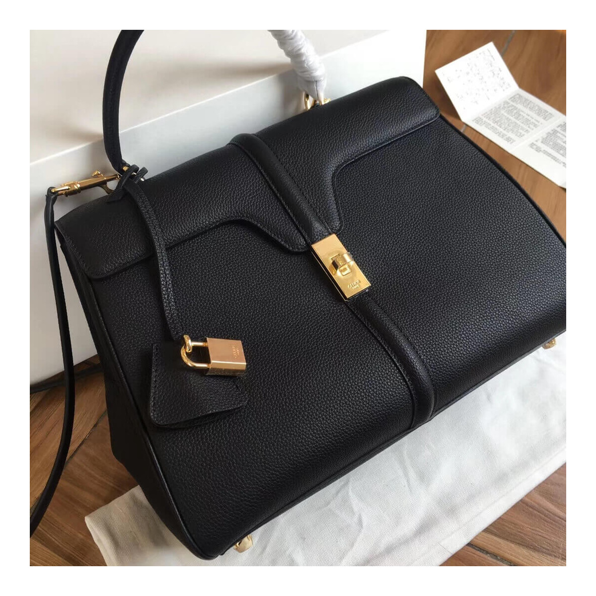 Celine Medium 16 Bag In Grained Calfskin 187373 Celine Medium 16 Bag In Grained Calfskin 187373
