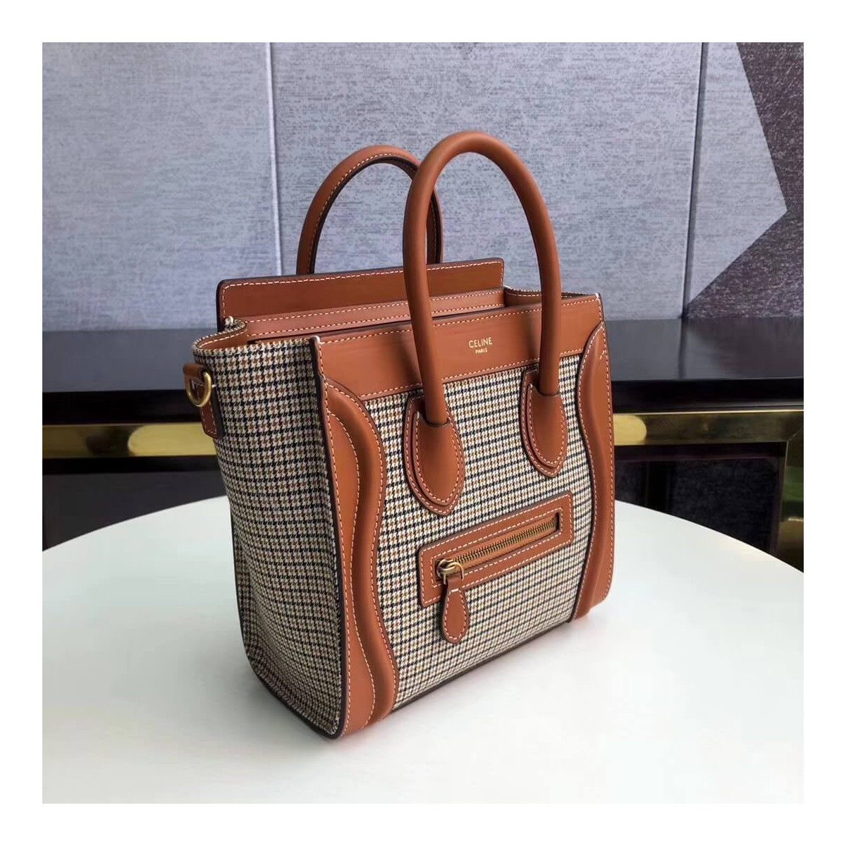 Celine Nano Luggage Bag In Tweed And Smooth Calfskin 189242 Celine Nano Luggage Bag In Tweed And Smooth Calfskin 189242