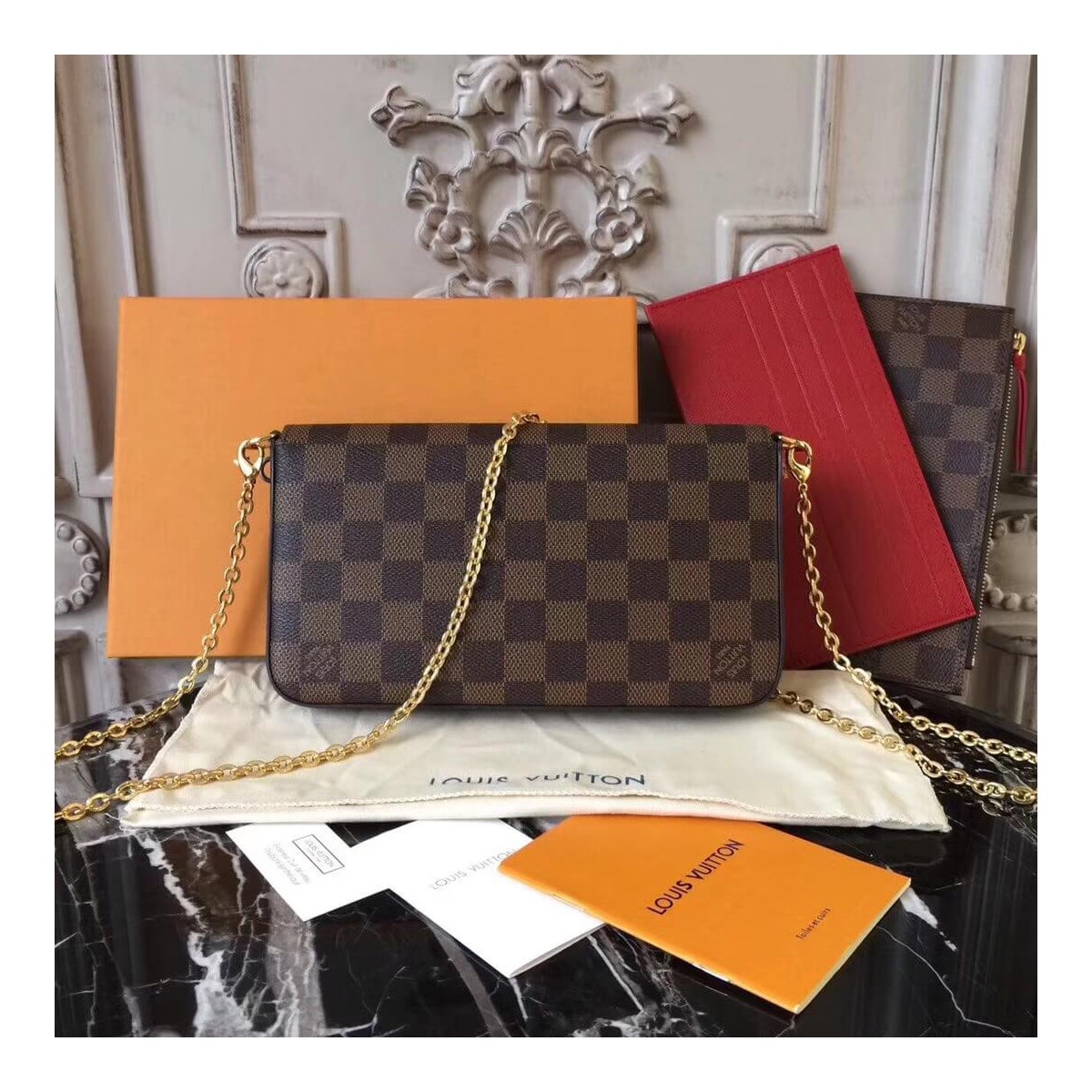 Louis Vuitton Damier Ebene Canvas Pochette Felicie N63032 Louis Vuitton Damier Ebene Canvas Pochette Felicie N63032