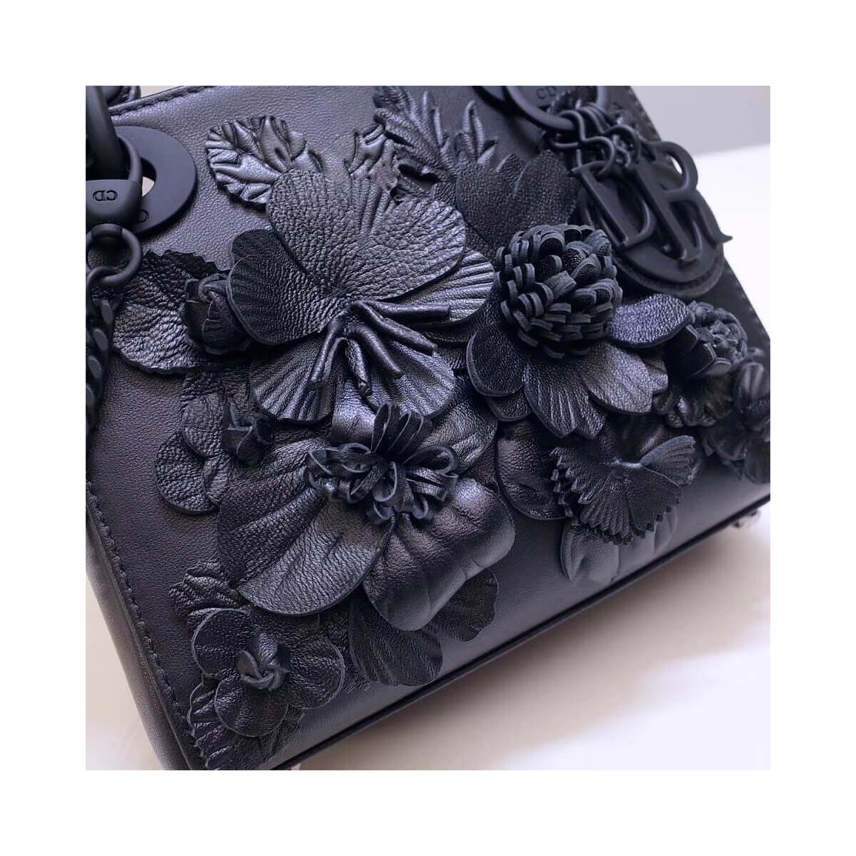 Christian Dior Lambskin Embroidered Flowers Mini "Lady Dior" Bag M0565 Christian Dior Lambskin Embroidered Flowers Mini "Lady Dior" Bag M0565