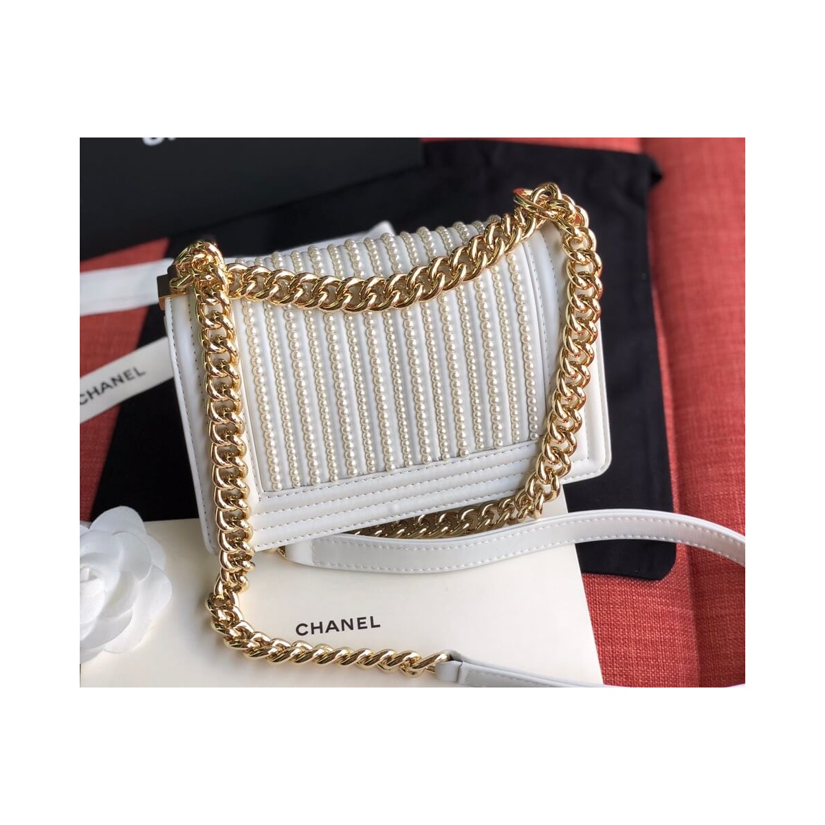 Chanel Imitation Pearls Small Boy Chanel Handbag A67085 Chanel Imitation Pearls Small Boy Chanel Handbag A67085