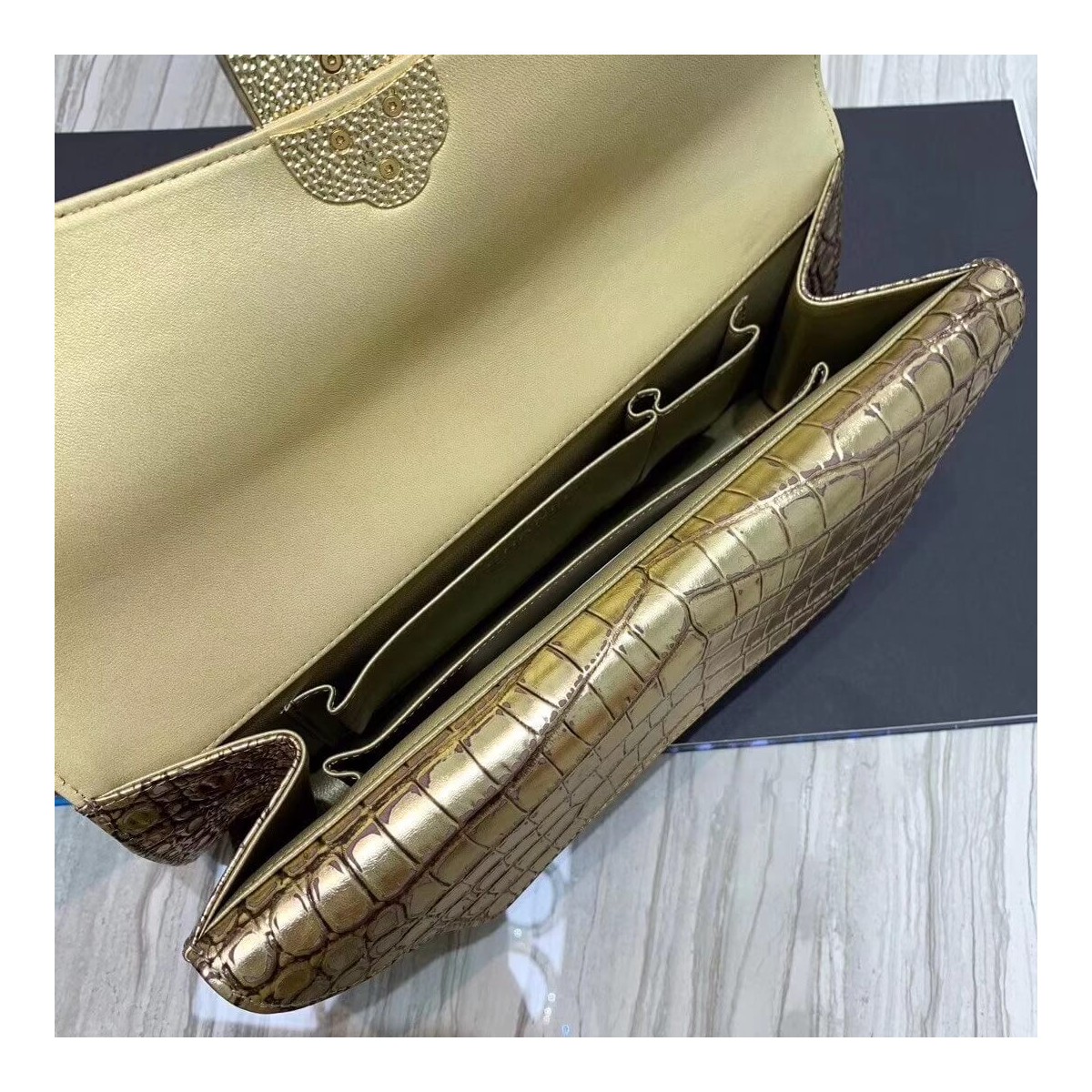 Chanel Metallic Crocodile Embossed Clutch AS0857 Chanel Metallic Crocodile Embossed Clutch AS0857