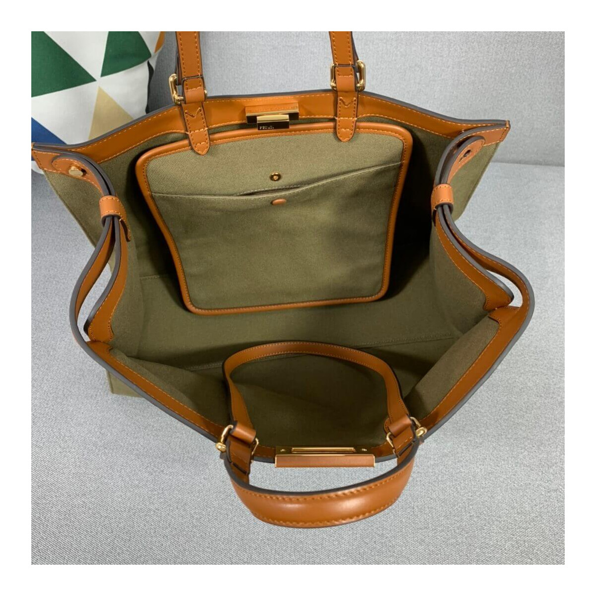 Fendi Peekaboo X Tote in Green Canvas 8BH374 Fendi Peekaboo X Tote in Green Canvas 8BH374