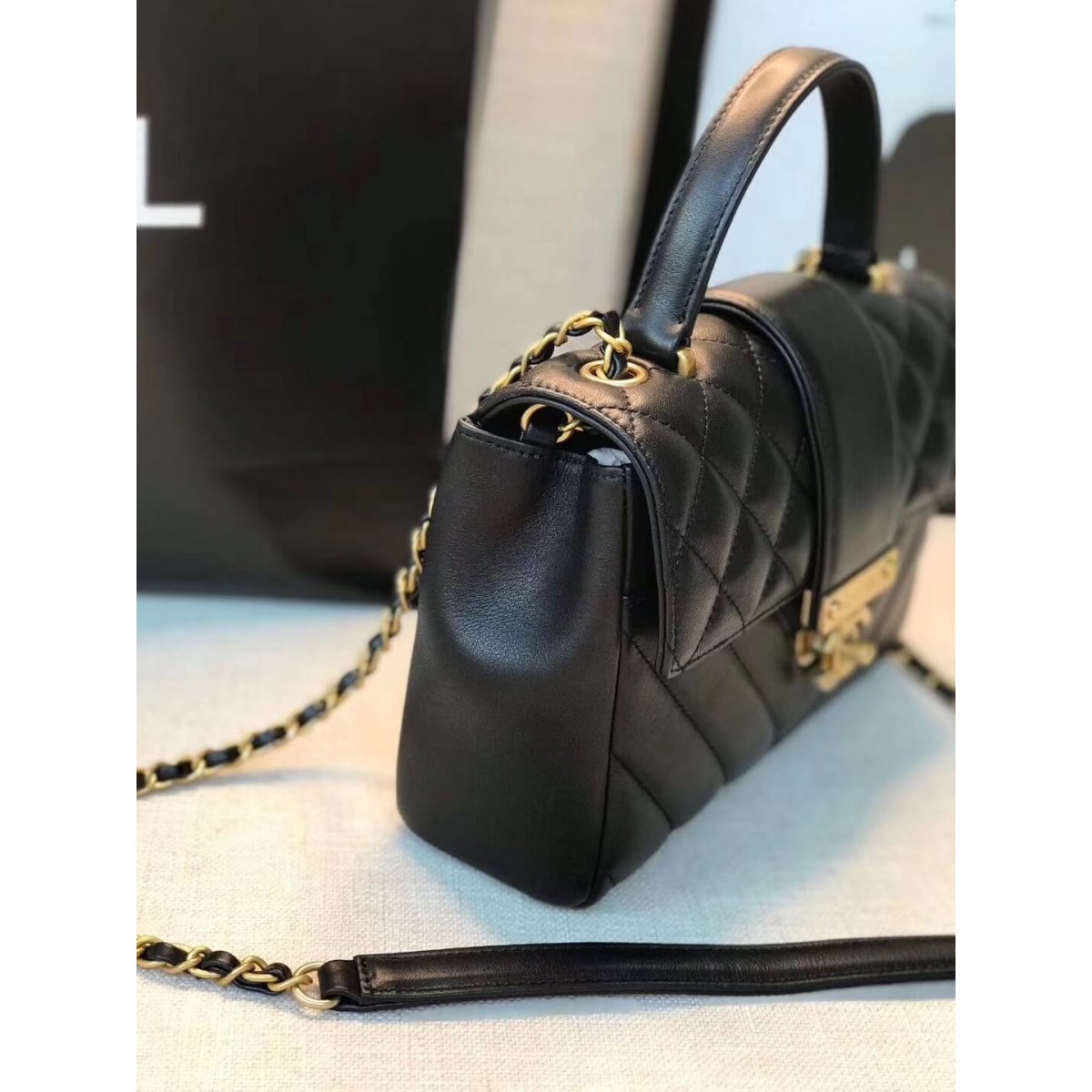 Chanel Calfskin Flap Bag With Top Handle AS0804 Chanel Calfskin Flap Bag With Top Handle AS0804