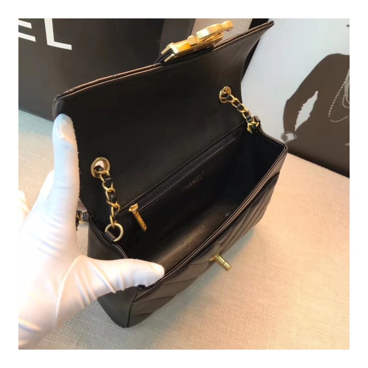 Chanel Calfskin Flap Bag With Top Handle AS0804 Chanel Calfskin Flap Bag With Top Handle AS0804
