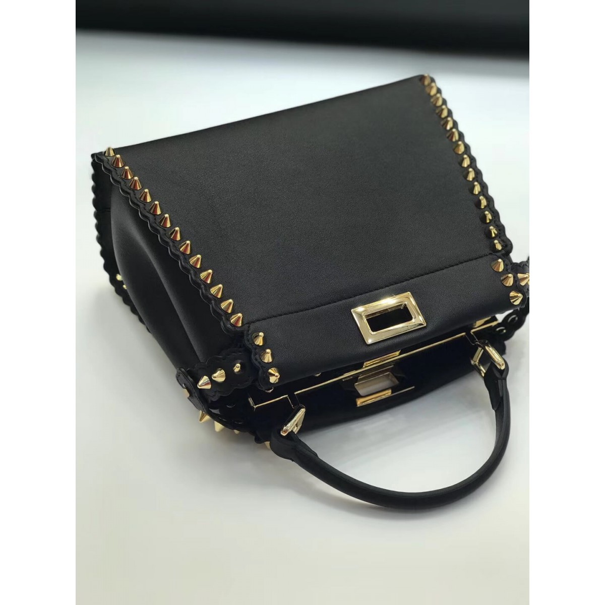 Fendi Peekaboo Mini with Metal-Plated Micro Studs 8BN244 Fendi Peekaboo Mini with Metal-Plated Micro Studs 8BN244