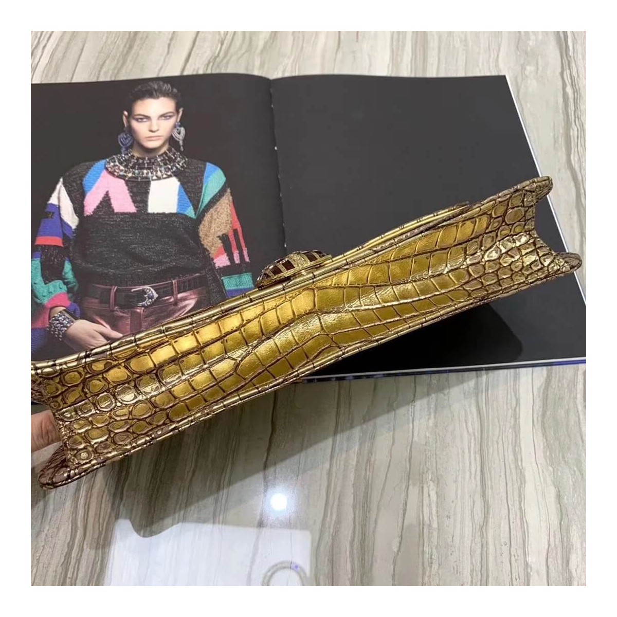 Chanel Metallic Crocodile Embossed Clutch AS0857 Chanel Metallic Crocodile Embossed Clutch AS0857
