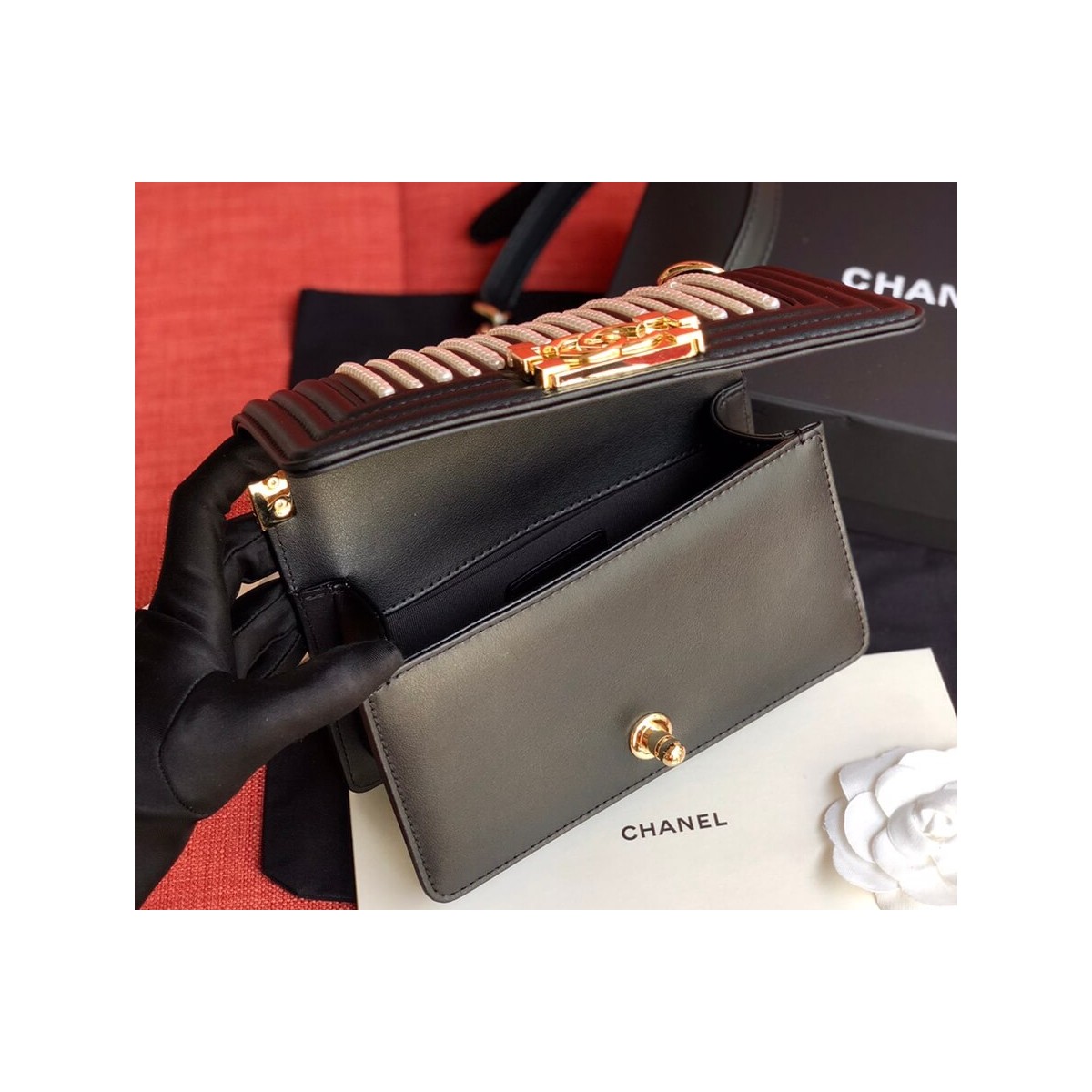 Chanel Imitation Pearls Small Boy Chanel Handbag A67085 Chanel Imitation Pearls Small Boy Chanel Handbag A67085