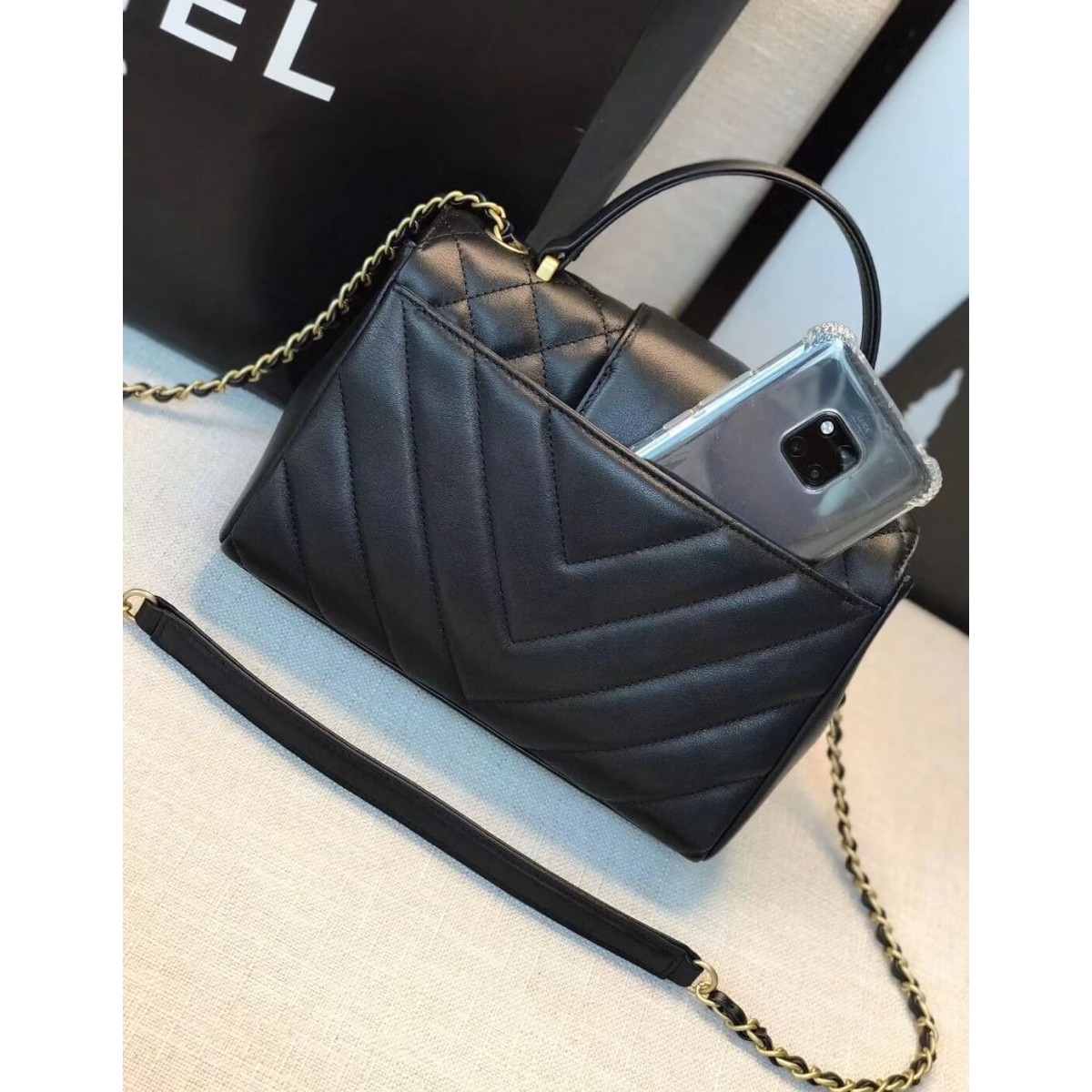 Chanel Calfskin Flap Bag With Top Handle AS0804 Chanel Calfskin Flap Bag With Top Handle AS0804