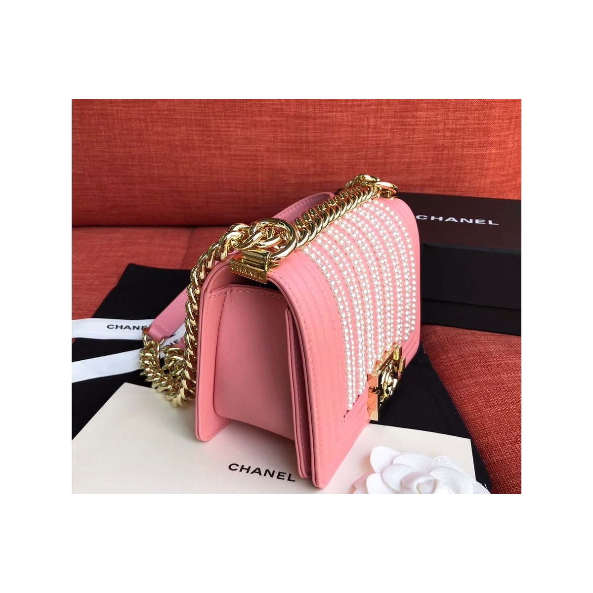 Chanel Imitation Pearls Small Boy Chanel Handbag A67085 Chanel Imitation Pearls Small Boy Chanel Handbag A67085