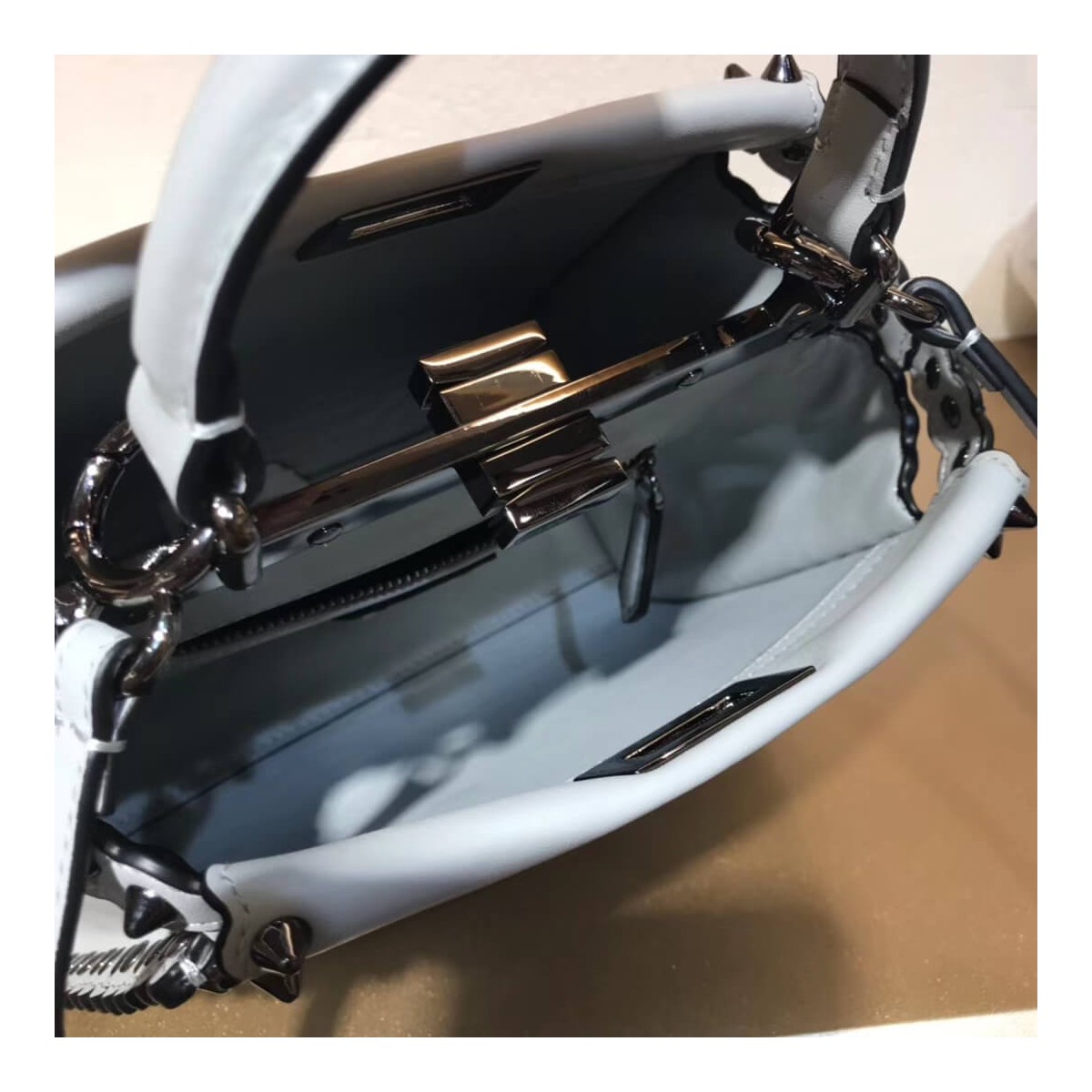 Fendi Peekaboo Mini with Metal-Plated Micro Studs 8BN244 Fendi Peekaboo Mini with Metal-Plated Micro Studs 8BN244