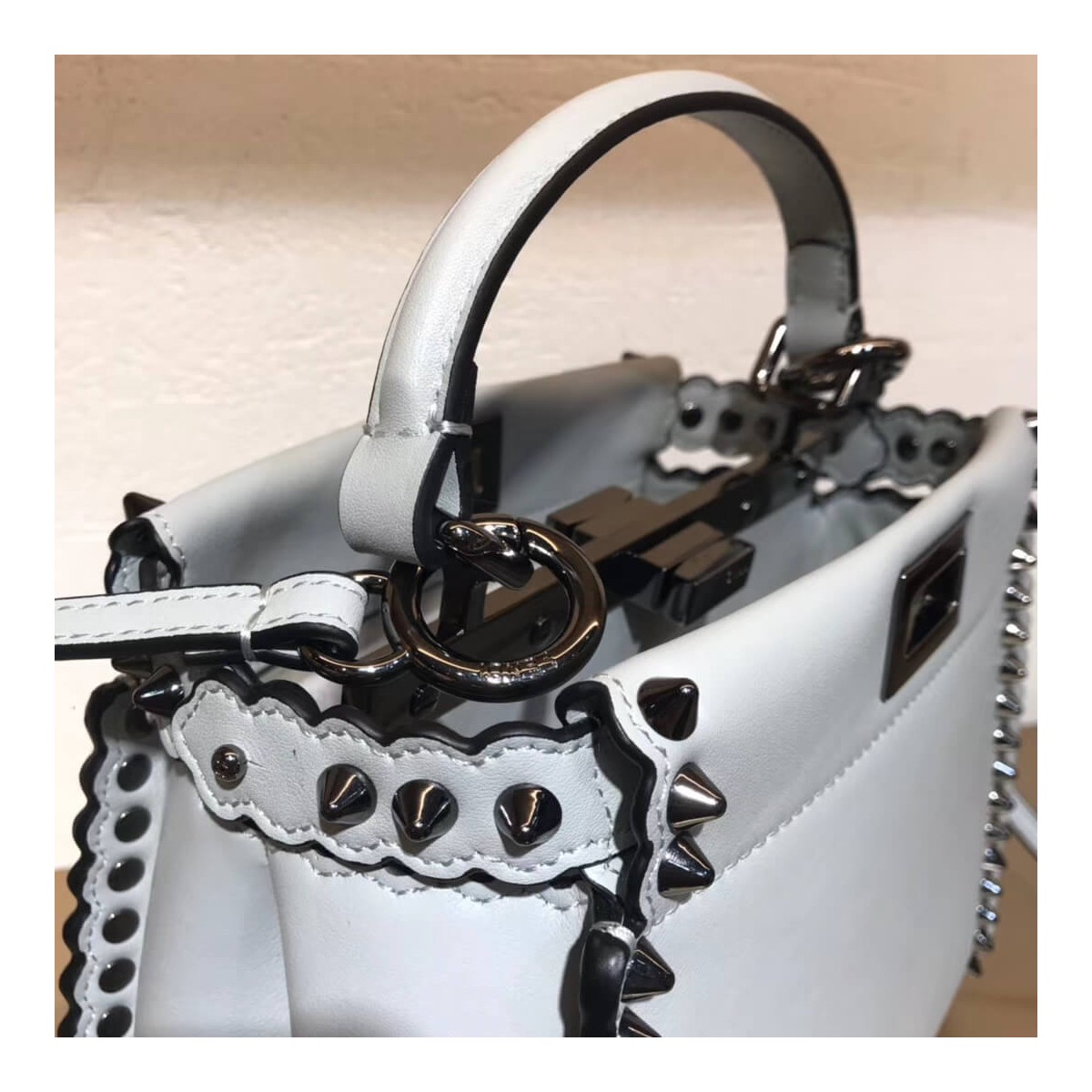 Fendi Peekaboo Mini with Metal-Plated Micro Studs 8BN244 Fendi Peekaboo Mini with Metal-Plated Micro Studs 8BN244