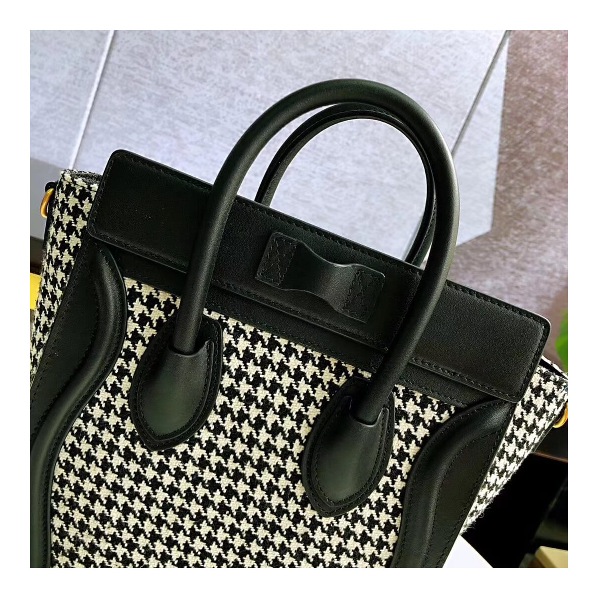 Celine Nano Luggage Bag In Tweed And Smooth Calfskin 189242 Celine Nano Luggage Bag In Tweed And Smooth Calfskin 189242