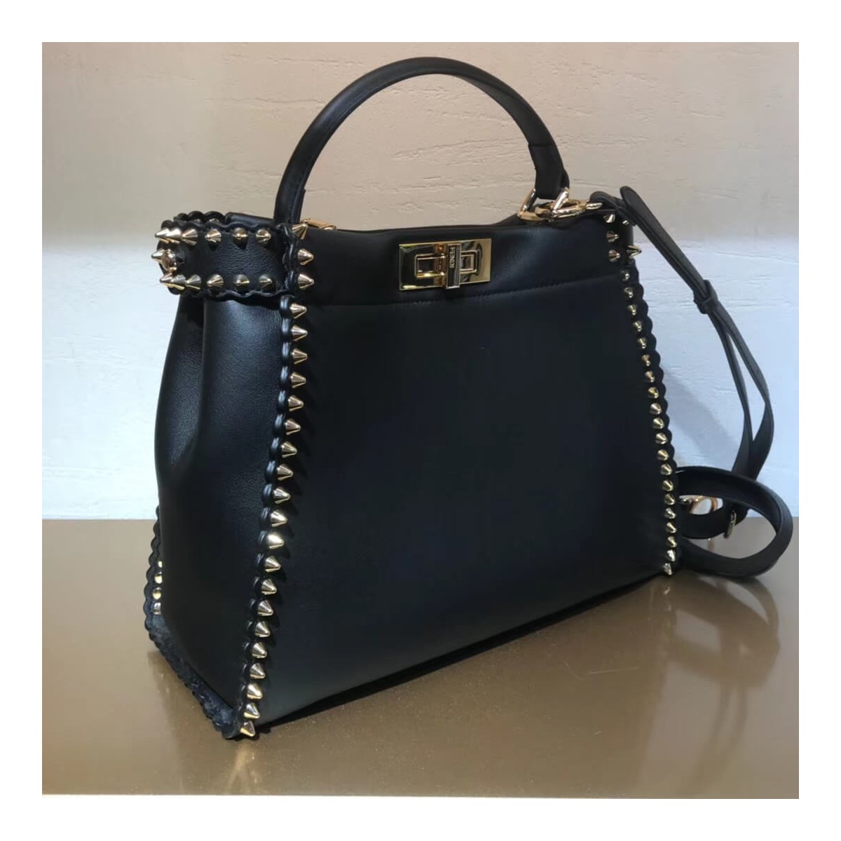 Fendi Peekaboo Medium with Metal-Plated Micro Studs 8BN290 Fendi Peekaboo Medium with Metal-Plated Micro Studs 8BN290