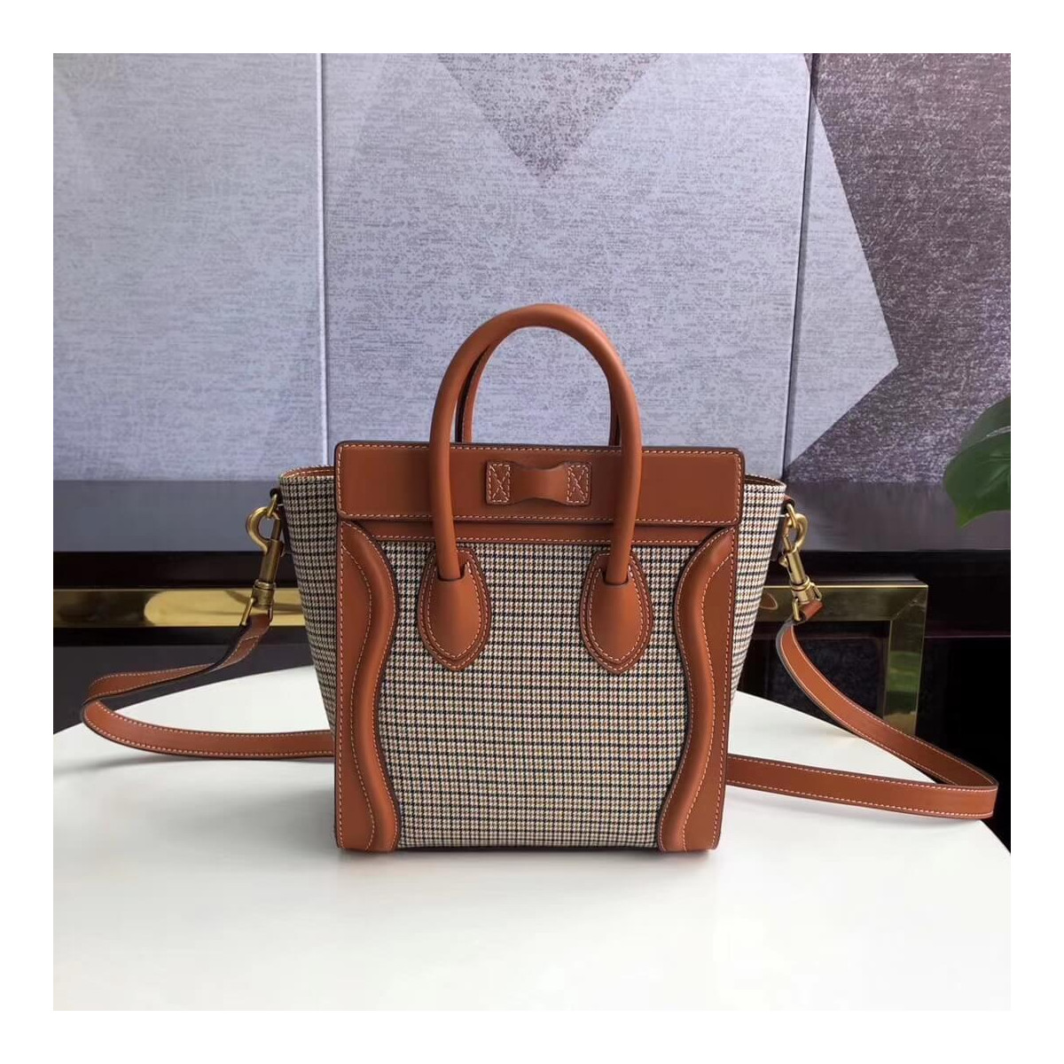 Celine Nano Luggage Bag In Tweed And Smooth Calfskin 189242 Celine Nano Luggage Bag In Tweed And Smooth Calfskin 189242