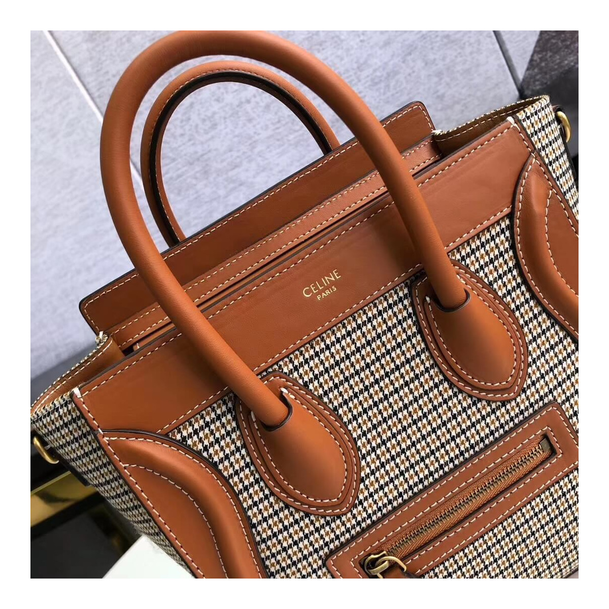 Celine Nano Luggage Bag In Tweed And Smooth Calfskin 189242 Celine Nano Luggage Bag In Tweed And Smooth Calfskin 189242