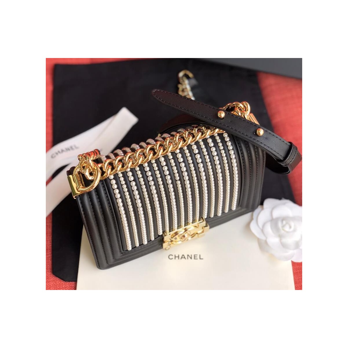 Chanel Imitation Pearls Small Boy Chanel Handbag A67085 Chanel Imitation Pearls Small Boy Chanel Handbag A67085